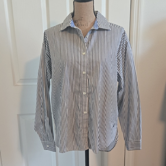 Nautica Navy and White Striped Casual Shirt - Picture 1 of 3